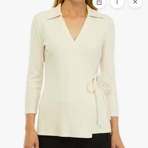 NWOT The Limited Black 3/4 Sleeve Ribbed Wrap Top with Collar M
